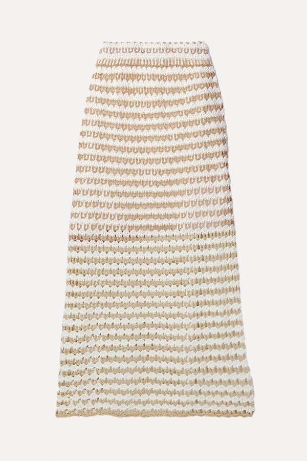 Tallow Striped Crocheted Cotton-Blend Midi Skirt from Zimmermann