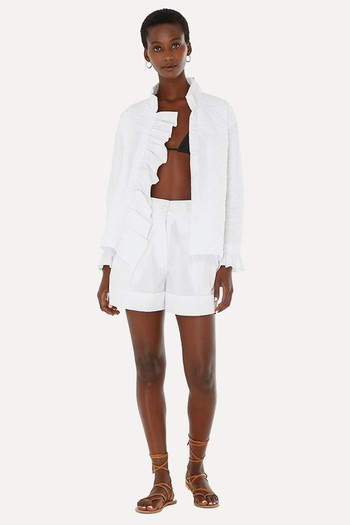 White Poplin Ruffle Jacket from Bambah