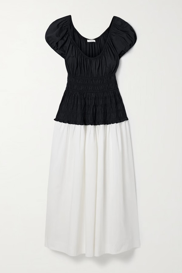Enya Two-Tone Ruched Organic Cotton-Poplin Midi Dress from DÔEN