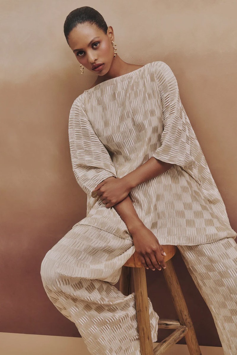 Pleated Checkered Cocoon Top from Dima Ayad