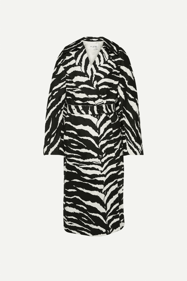 Zebra-Print Denim Trench Coat from Alaïa