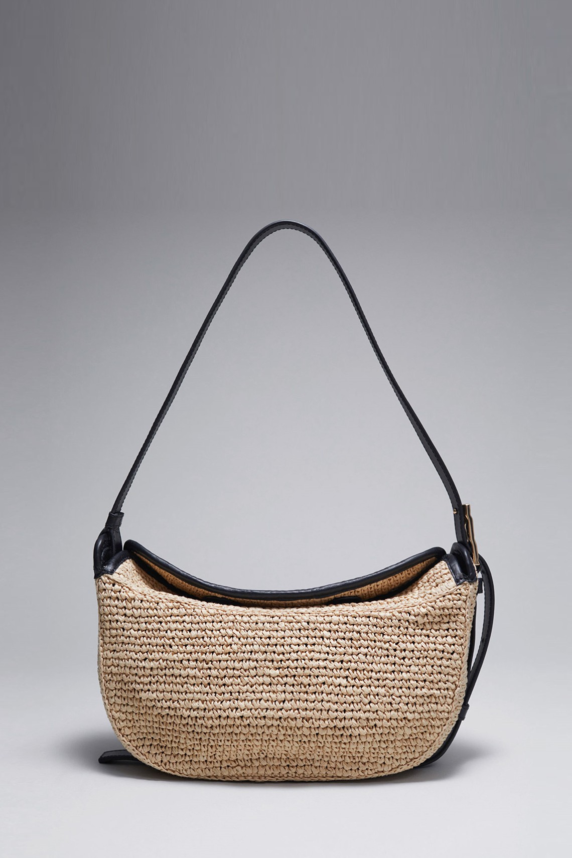 Leather-Trimmed Straw Shoulder Bag