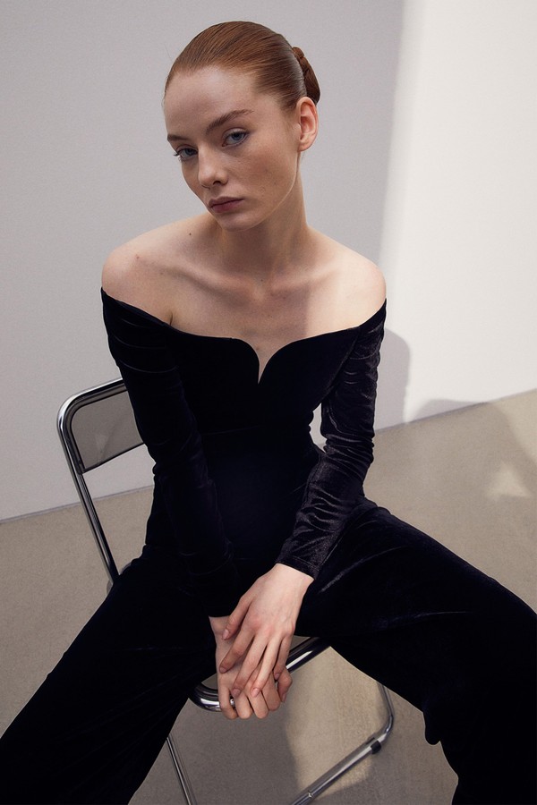 Velour Off-The-Shoulder Top