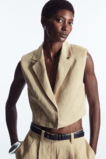 Cropped Linen-Blend Waistcoat