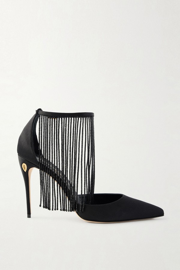 Fernando 105 Crystal-Embellished Fringed Satin Pumps from Jennifer Chamandi