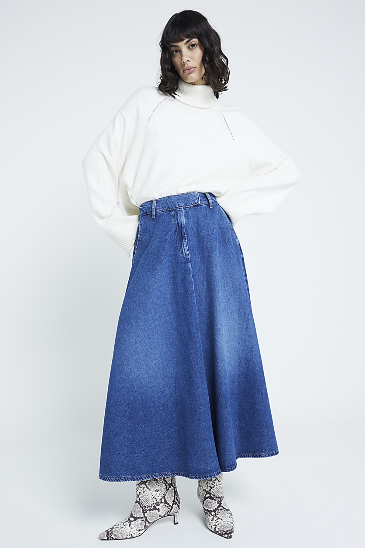 Blue Denim Maxi Skirt from River Island