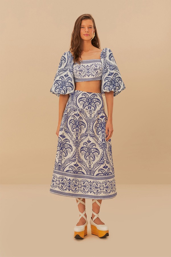 Tropical Cameo Euroflax™ Premium Linen Midi Skirt from Farm Rio