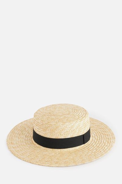 Boater Ribbon-Embellished Straw Hat from Boutique Bonita