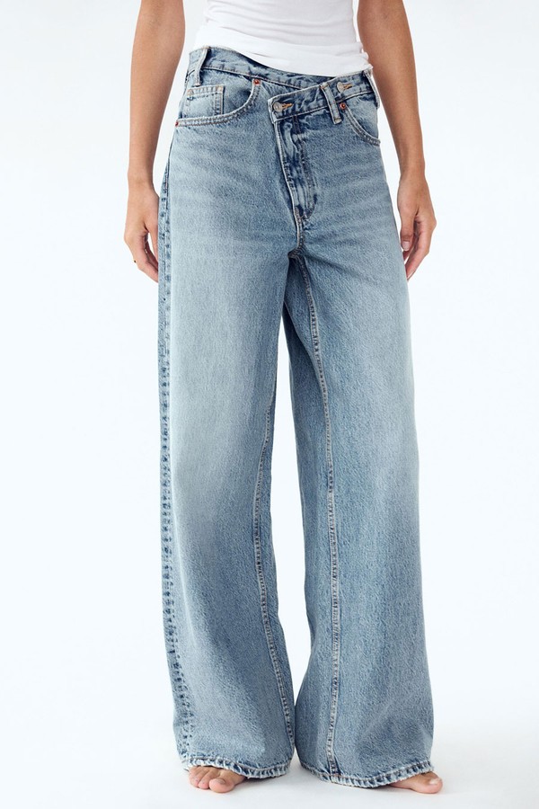 Wide-Leg Jeans With Crossover Waistband