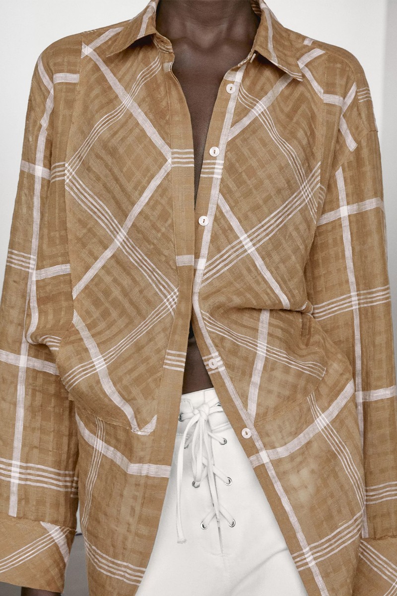 Flowing Linen Blend Check Shirt from Massimo Dutti