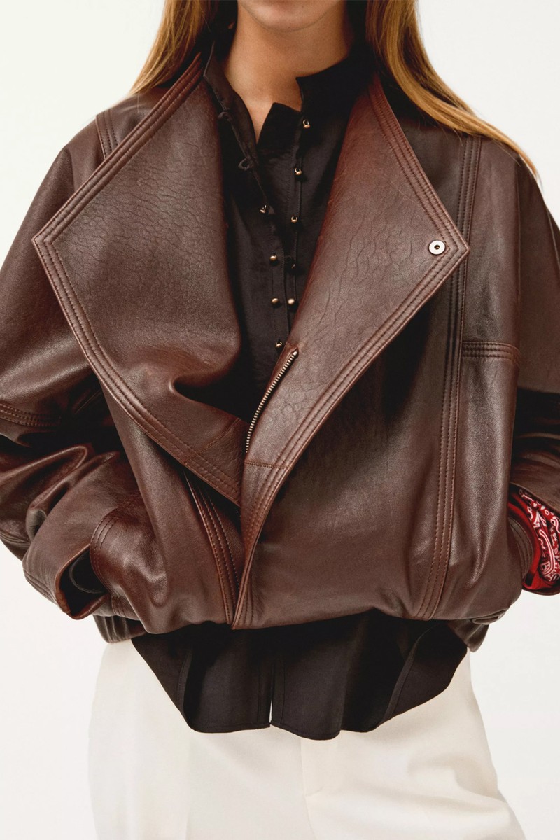 Asymmetric Nappa Leather Bomber Jacket from Massimo Dutti