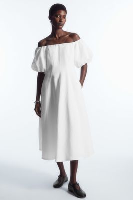 Off-The-Shoulder Puff-Sleeve Midi Dress from COS