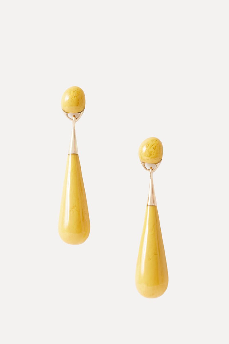 Dew Drop Large Gold-Tone Resin Earrings from Dinosaur Designs