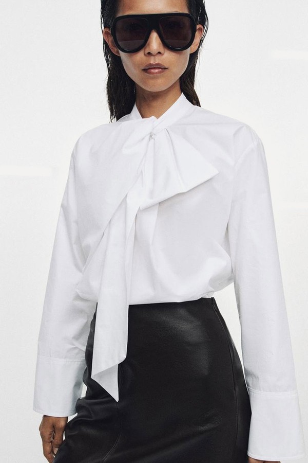 Poplin Shirt With Tie Detail from Zara