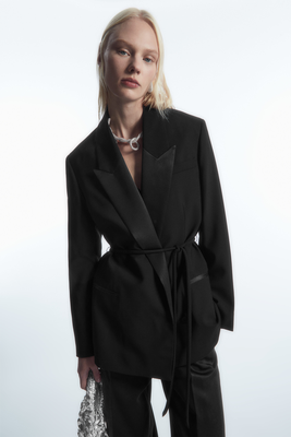 Belted Satin-Lapel Tuxedo Blazer from COS