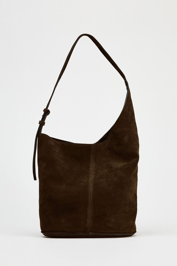 Asymmetric Soft Split Suede Bucket Bag