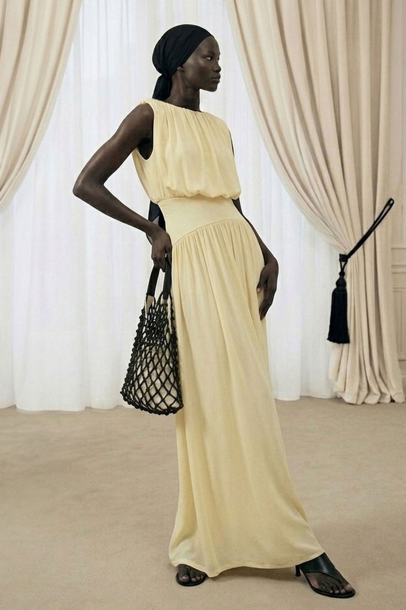 Contrast Waist Maxi Dress