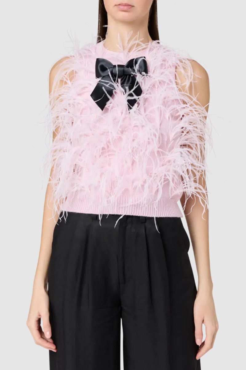 Ostrich Feather Embellished Sleeveless Top from Shushu/Tong