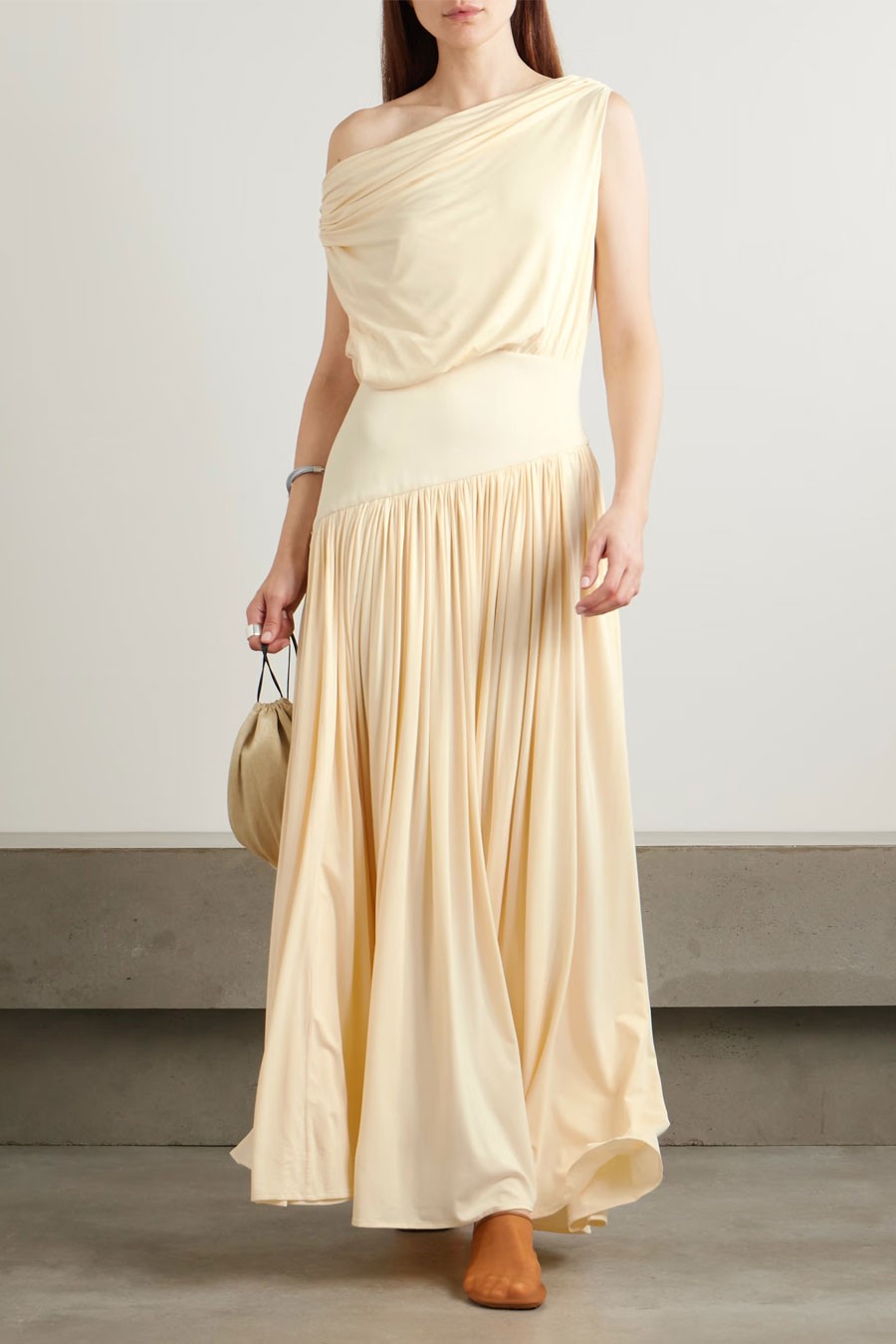 One-Shoulder Asymmetric Jersey-Trimmed Maxi Dress from Abadia