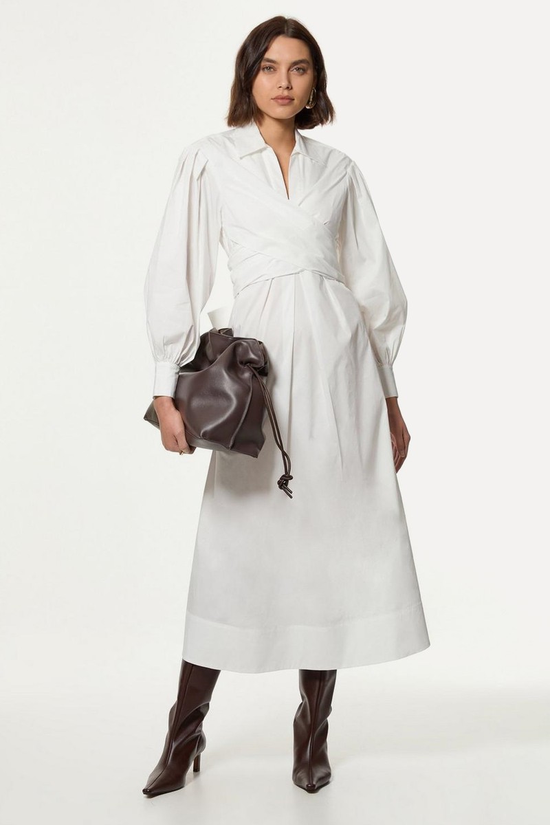 Cotton Poplin Drama Sleeve Wrap Detail Shirt Dress from Karen Millen