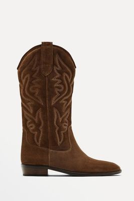 Split Suede Embroidered Cowboy Boots from Massimo Dutti