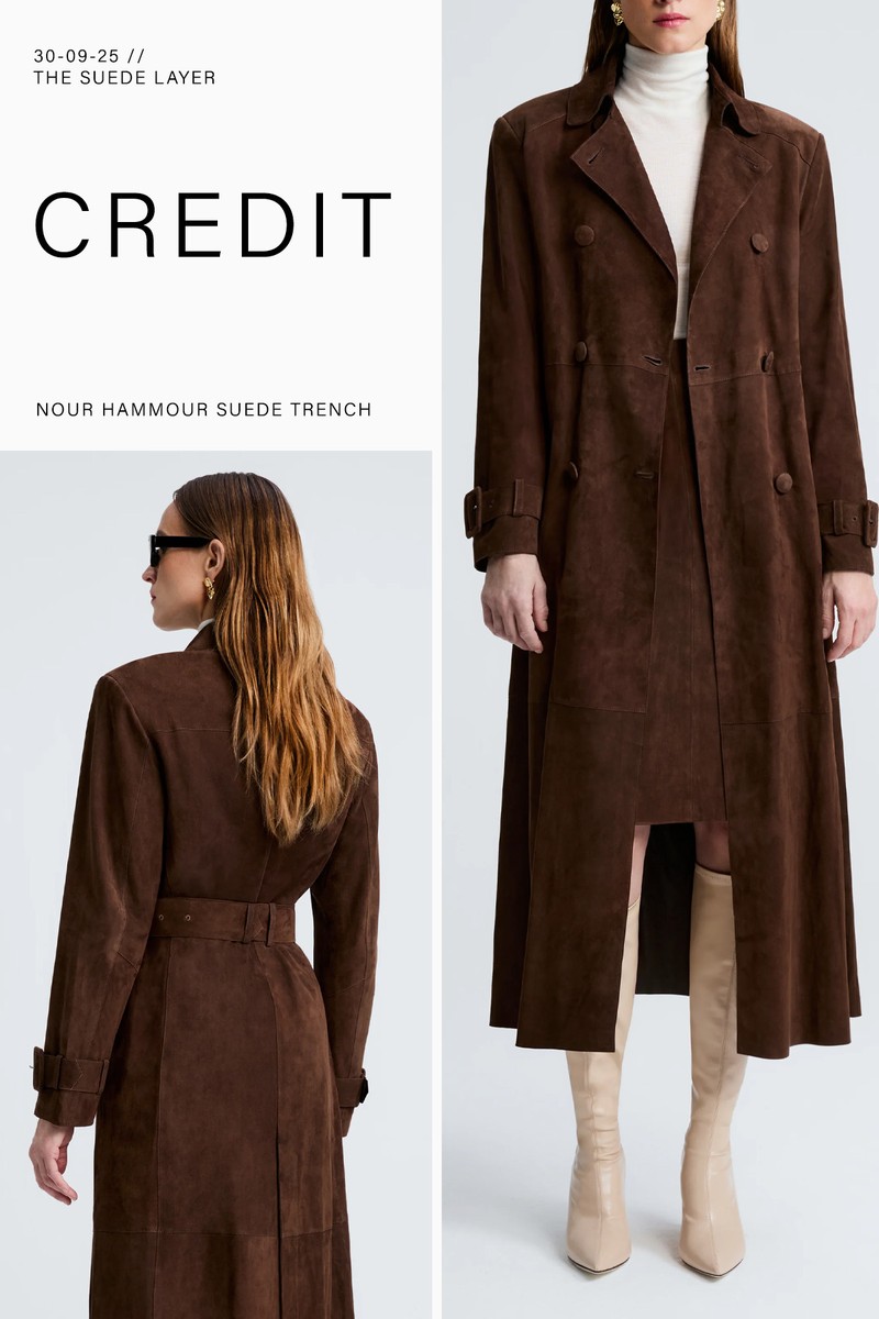 Tate Tailored Suede Trench from Nour Hammour