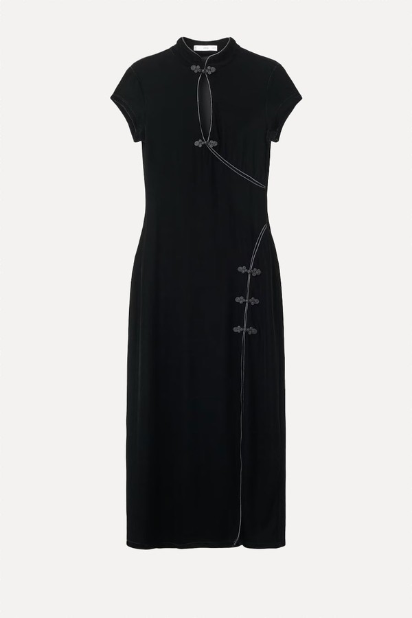 Velvet Dress With Toggle Fastenings & Slit from Mango