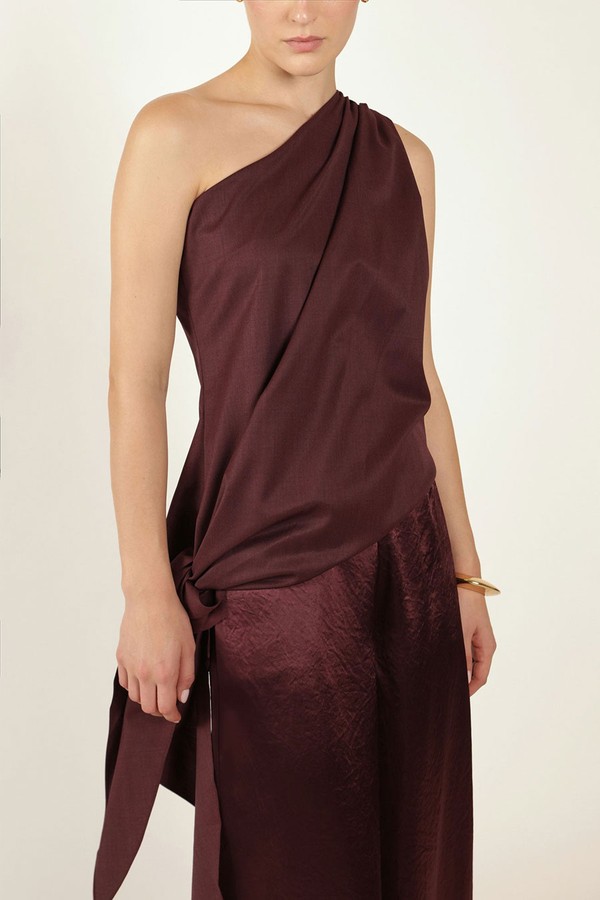 Ayla One-Shoulder Draped Wool-Blend Twill Top from Abadia