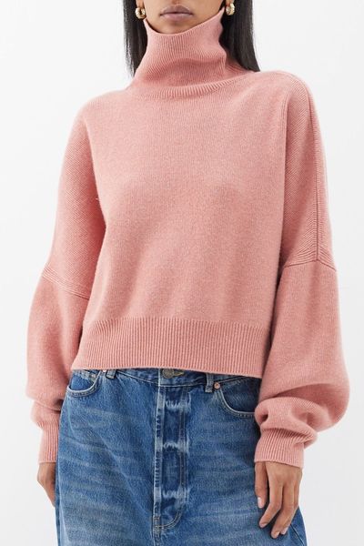 Roll Neck Wool Cropped Cocoon Jumper from Raey