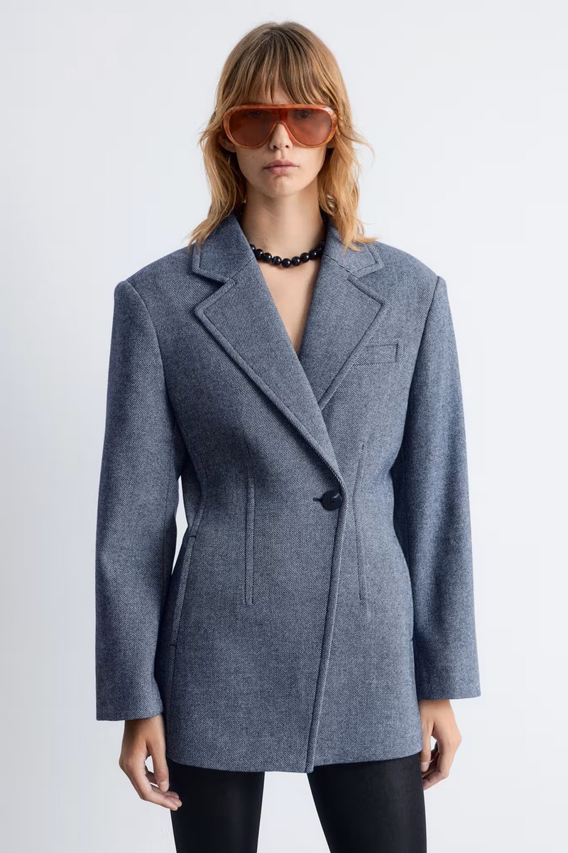 Fitted Shoulder-Pad Blazer