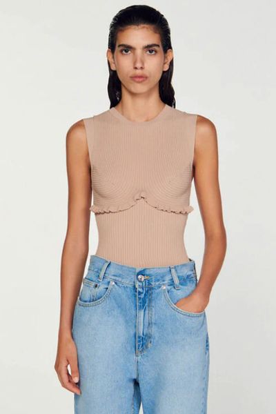 Ribbed Knit Bodysuit from Sandro