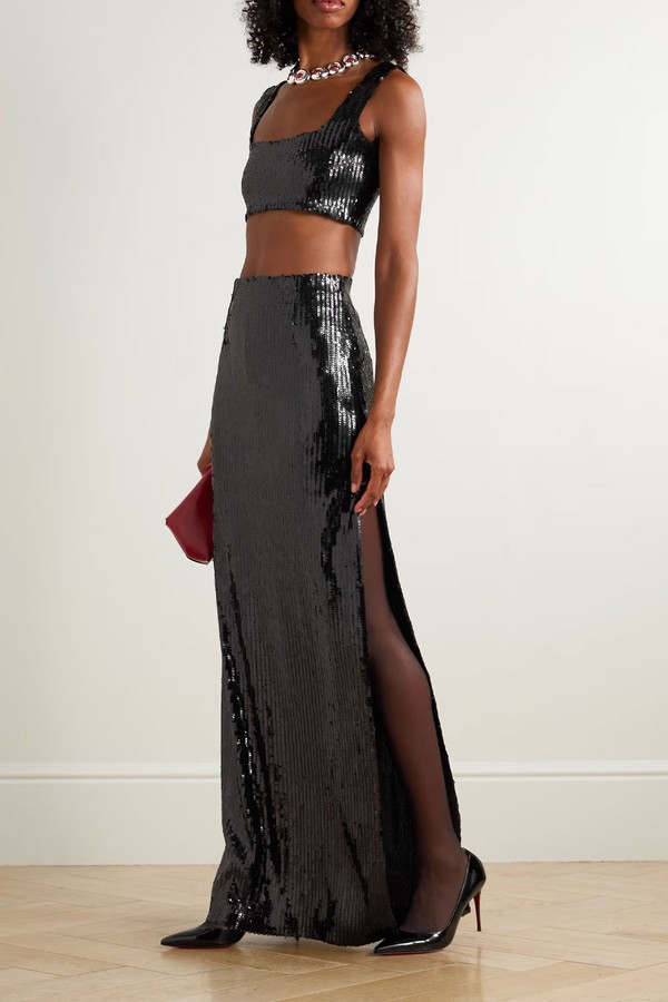 Beating Heart Sequined Tulle Maxi Skirt from GALVAN