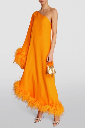 Ubud One Shoulder Feather Trimmed Dress from Taller Marmo