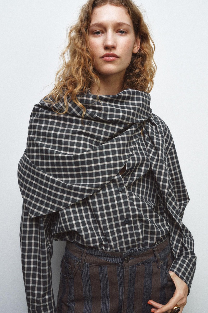 Check Shirt With Scarf from Zara