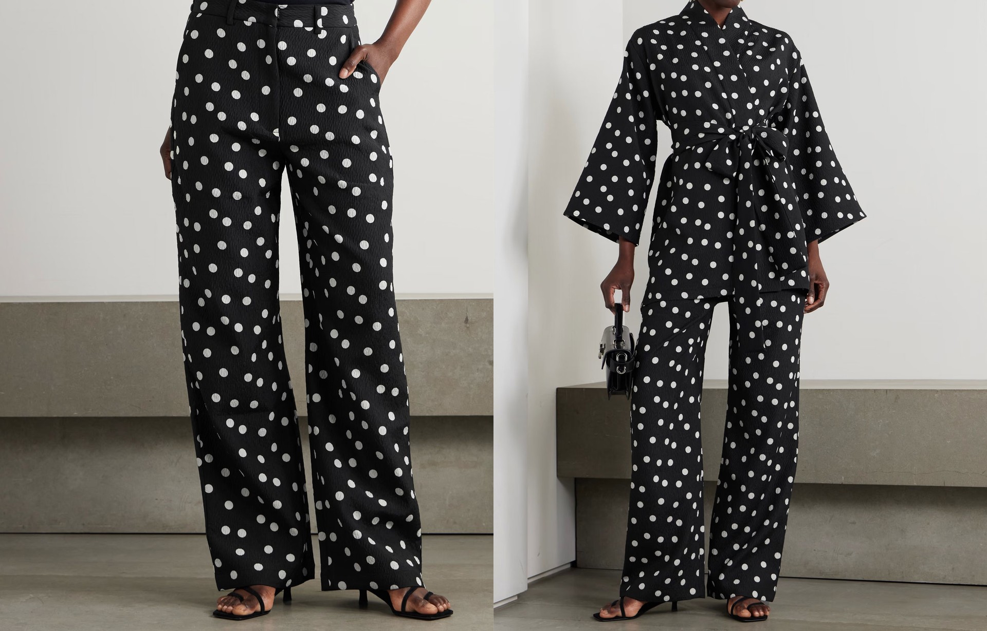 Polka-Dot Textured-Crepe Wide-Leg Pants from Dima Ayad