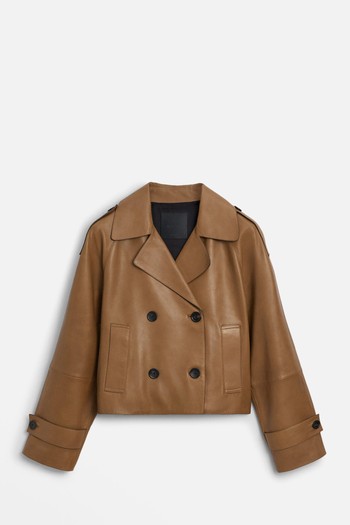 Short Nappa Leather Trench Coat