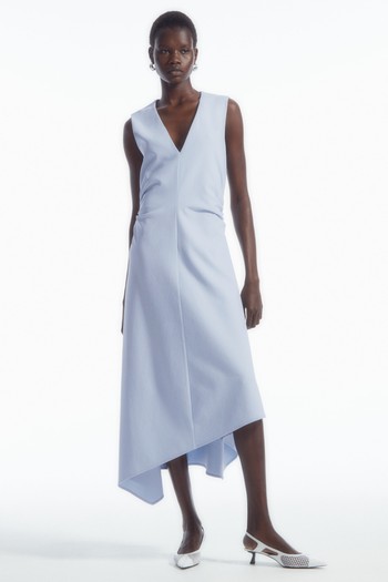 Gathered Asymmetric Midi Dress