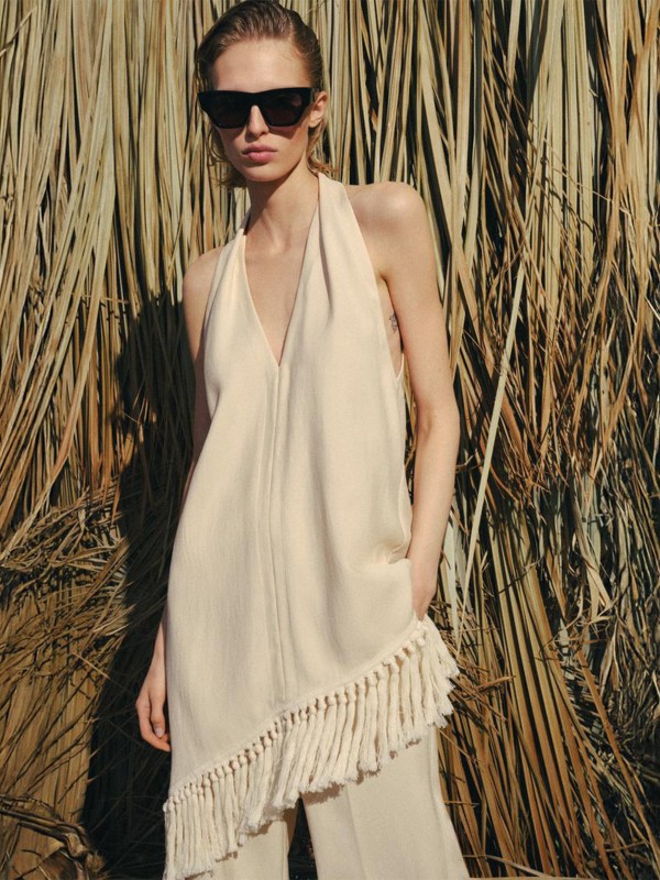 Zw Collection Halter Neck Fringed Top