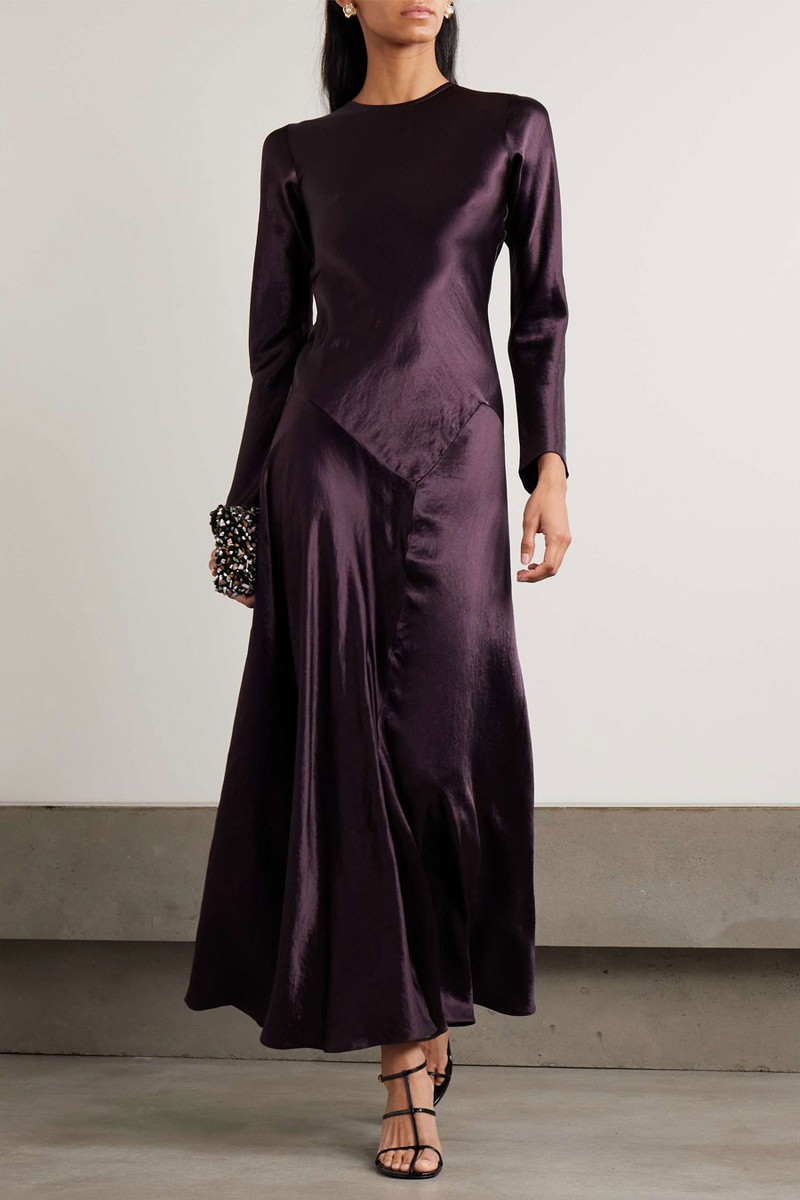 Yara Paneled Hammered-Satin Maxi Dress from Abadia