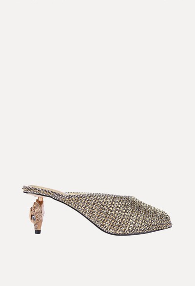 Eagle-Heel Crystal-Embellished Mesh Mules from Kurt Geiger