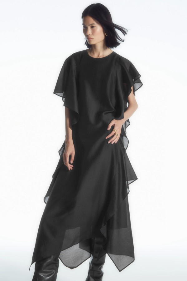 Ruffled Asymmetric Midi Dress