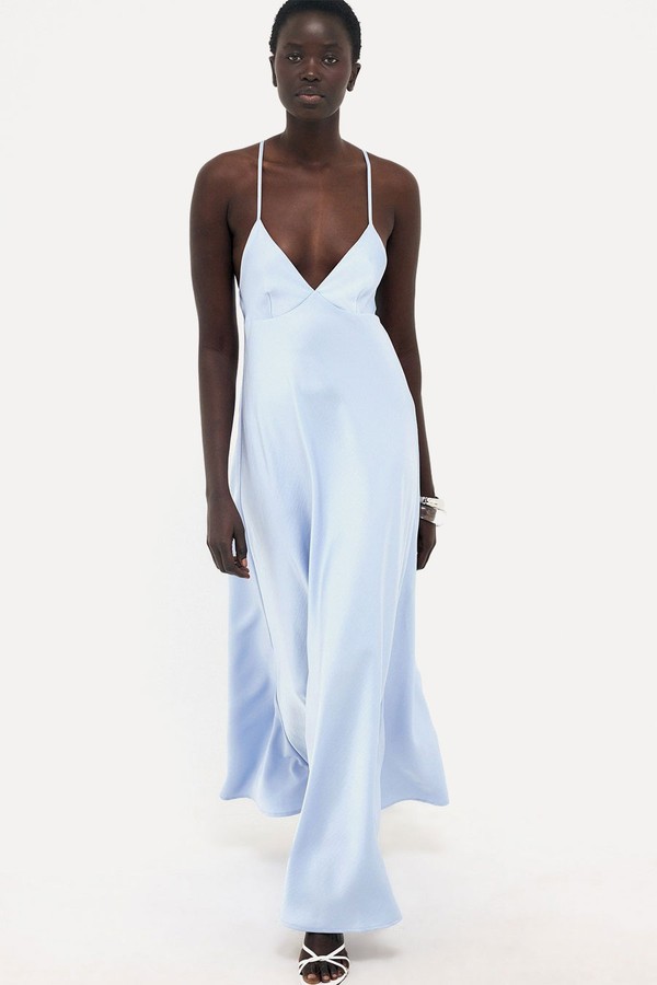 Satin Tie Back Volume Dress