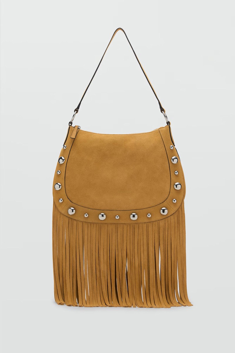 Suede Bag With Fringes & Stud Details