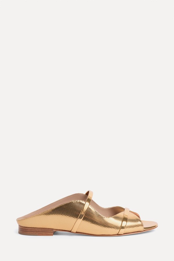 Norah Gold Embossed Leather Flat Sandals