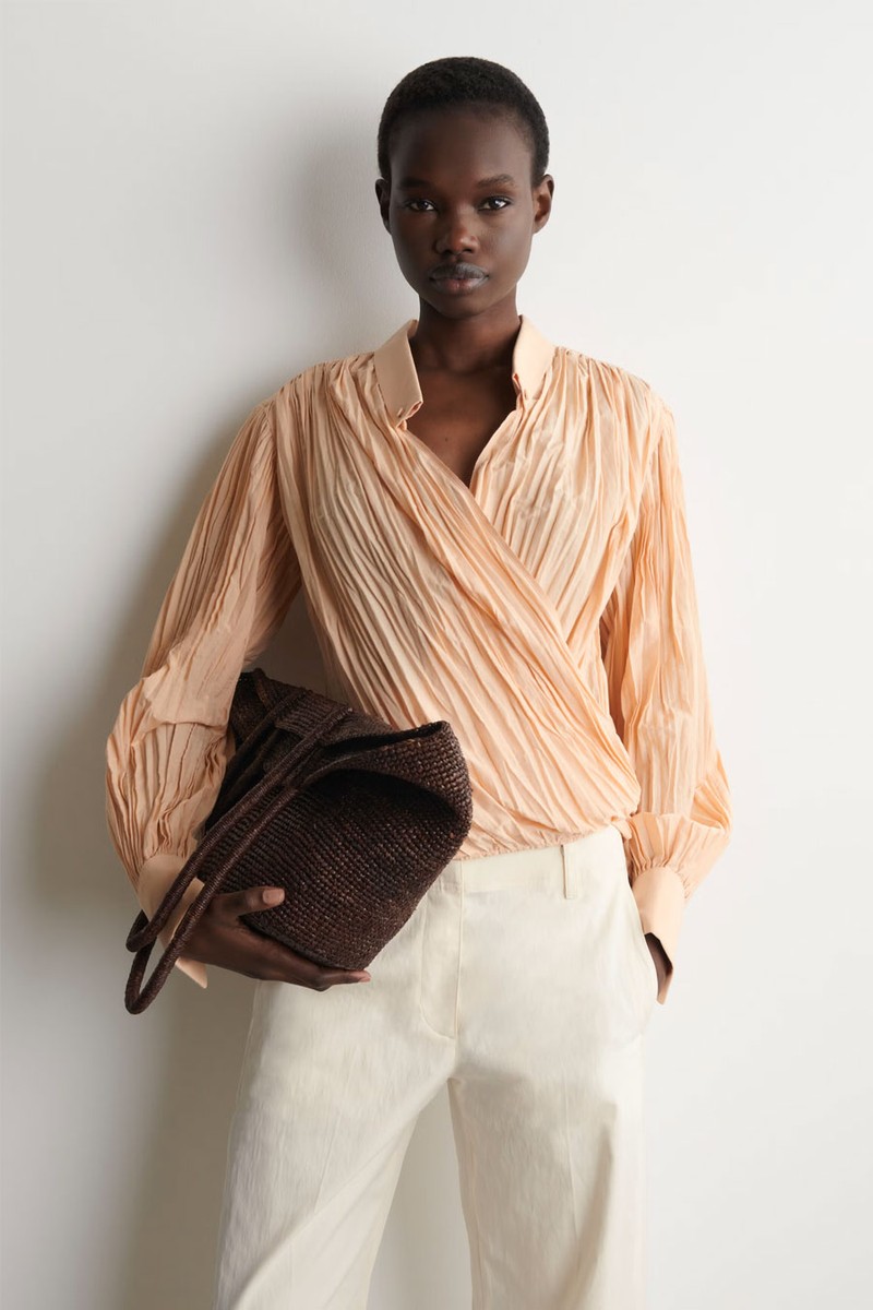 Crinkled Wrap-Over Blouse
