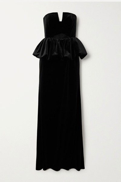 Strapless Cutout Velvet Peplum Maxi Dress from Self-Portrait