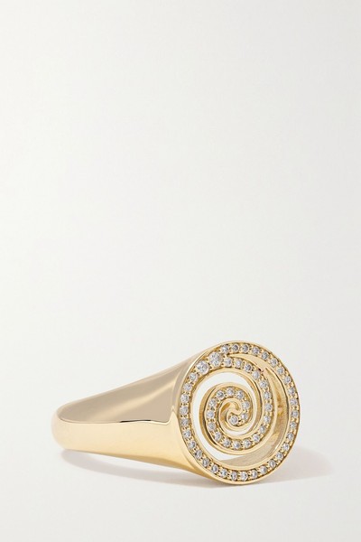 Spiral 14-Karat Gold Diamond Signet Ring from Sydney Evan