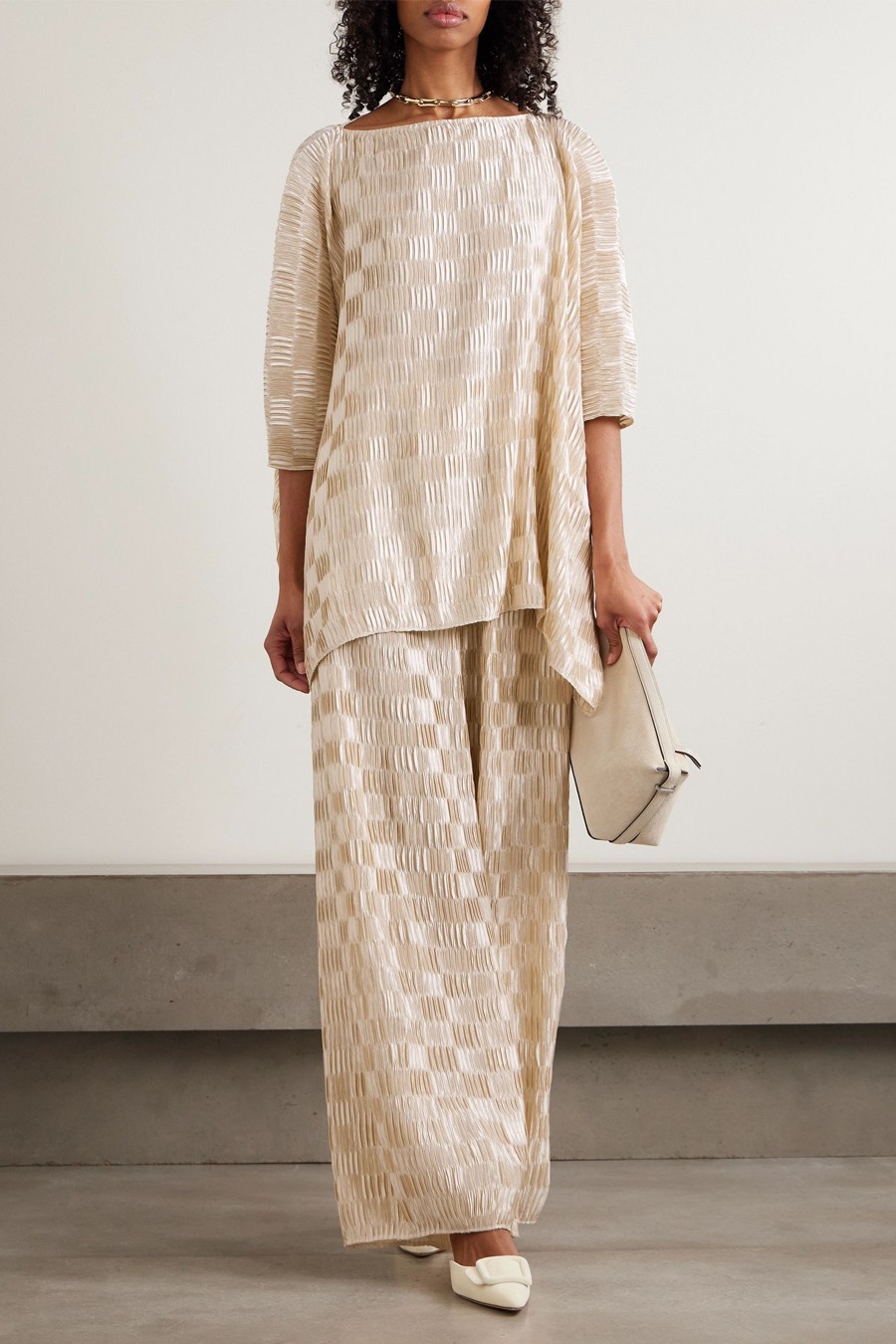 Plissé-Satin Wide-Leg Pants from Dima Ayad