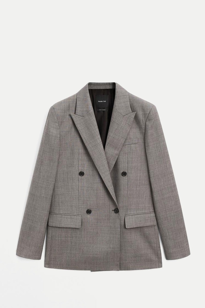 Double-Breasted Melange Wool Blend Blazer