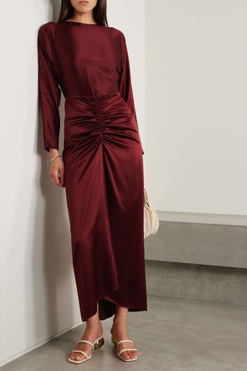 Sabri Ruched Stretch-Silk Satin Midi Dress from Veronica Beard